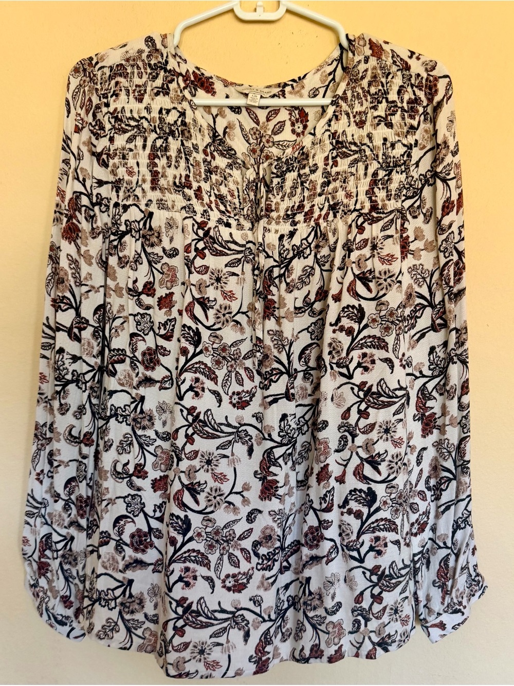 Lucky brand floral smocked peasant blouse size large